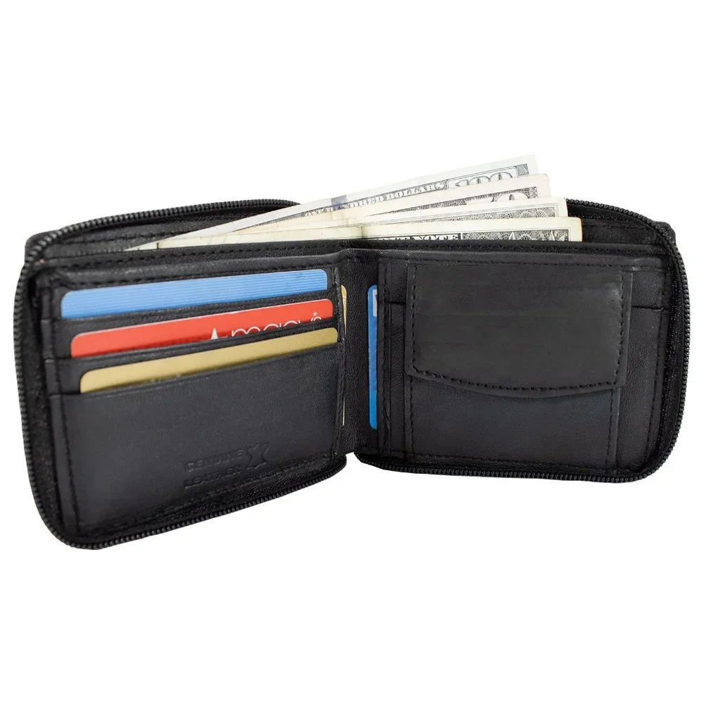 Men Lambskin Leather Bifold Wallet, Black